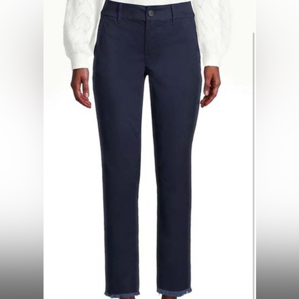 LOFT Outlet | Industrial Navy Frayed-Hem Girlfriend Chino Pants - Petite